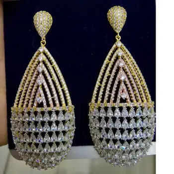 

GODKI 2019 Wedding DUBAI Bridal Earrings Waterdrop Luxury Cubic Zircon Round Statement Big Hoop Earrings For Women