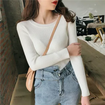 

Women Solid Knitted Sweater Autumn Winter Female Long Sleeve O-Neck Pullovers Slim Sweater Casual Fashion Pullover Sweater