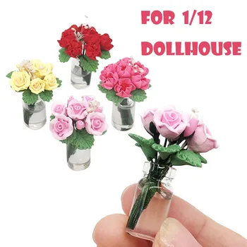 

Mini Dollhouse Miniature Green Plant Rose In Pot Fairy Garden Accessory Toys For Children Best Gift Doll House Accessories