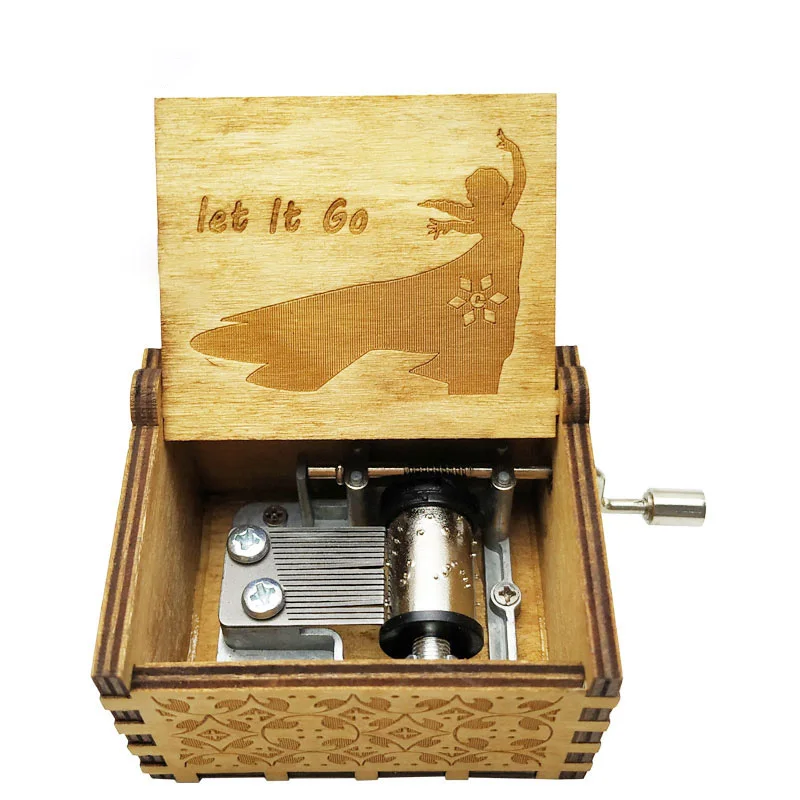 Antique Carved Wooden Hand music box Print Let It Go Music Box For Girls Birthday Gift Christmas New Year Gifts