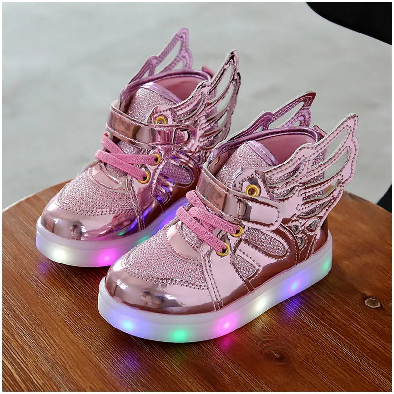 Luminous Sneakers Kids Shoes For Boys Girls Led Shoes Children Sport Flashing Lights Glowing Glitter Casual Baby Wing Flat Boots