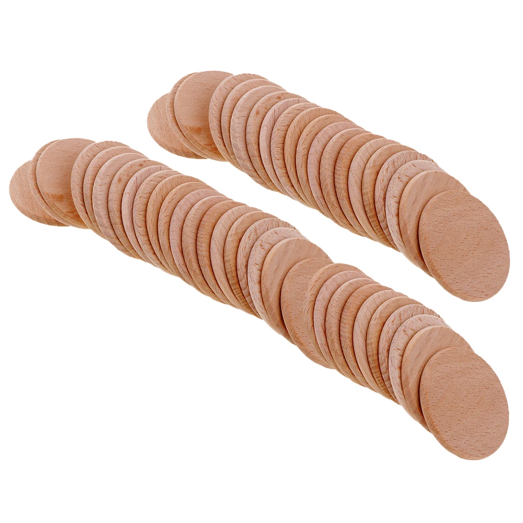 50x Wood Circles Chips Slices For Board Game Home Wedding Party Decors
