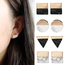 Минималистичные каменные женские серьги-гвоздики, простые треугольные квадратные мраморные серьга геометрической формы, ювелирные изделия, очаровательные подарки для девушек