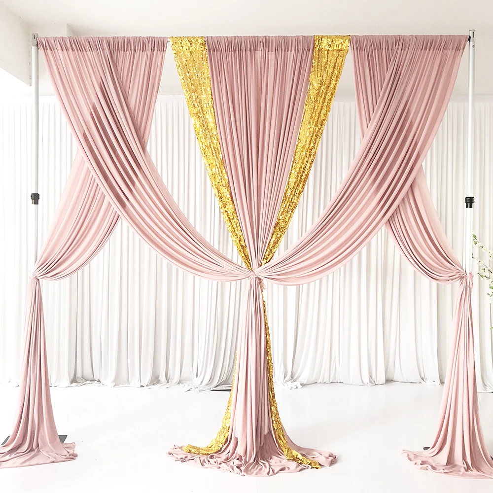

2019 December New Design Mess Chiffon & Sequin 3m Hx 3mW Hot Sale Blush Pink Gold Curtain Drape Wedding Backdrop