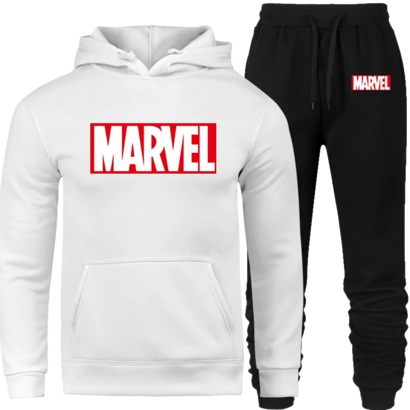 Куртка+ штаны, толстовка, спортивный костюм, зимний флисовый комплект с капюшоном и принтом Marvel, мужской комплект из 2 предметов, толстовка, костюм, пальто, бренд - Цвет: SET11-MWD