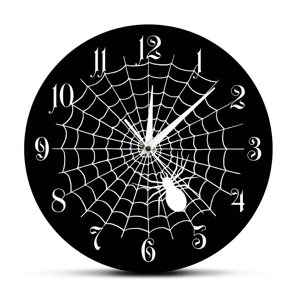 

Spider Web Black Quartz Wall Clock Halloween Party Signs Horror Spider Web Cobweb Wall Decor Modern Wall Watch Silent Movement