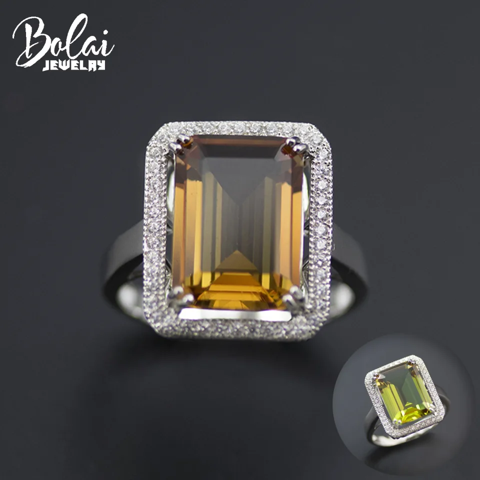 Bolai Zultanit Ring 925 Sterling Silver Color Change Created Diaspore Emerald cut Gemstone Sultanit for Women Wedding Rings Gift