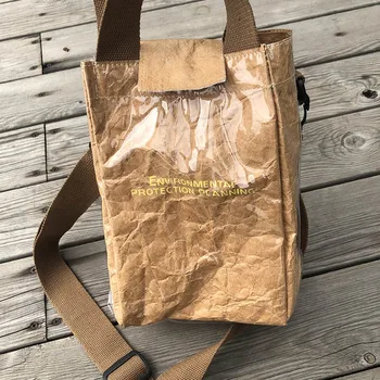 

Kraft paper bag handbag waterproof TPU casual simple versatile retro bento bag one shoulder diagonal cross small bag spot