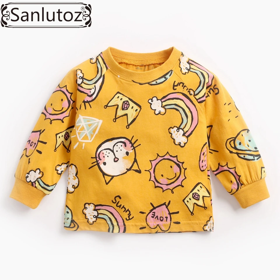 Sanlutoz/хлопковые топы с длинными рукавами для малышей; футболка с рисунком; модная зимняя одежда для малышей; повседневная одежда с круглым вырезом
