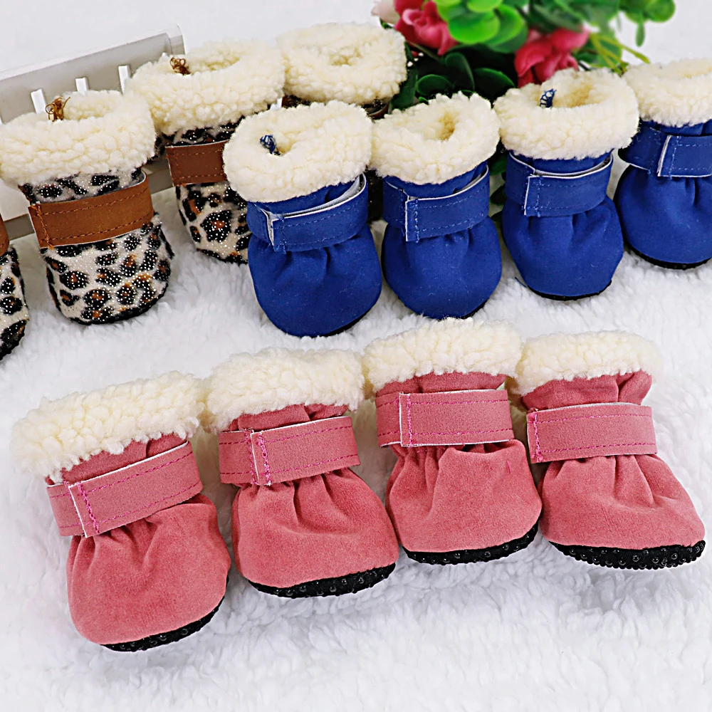 4 pcs Winter Warm Small Dog Shoes Waterproof Boots Anti-slip Rain Shoes Warm Booties For Small Dogs Cats Puppy Chihuahua