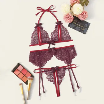 

3PC Sexy Lingerie Erotic Lace Bra G String Garter Lenceria Erotica Mujer Sexi Underwear Sets Plus Size Porno Babydoll Langerie