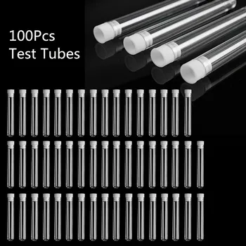 

100Pcs Clear Plastic Test Tube With Cap 12x100mm U-shaped Bottom Long Transparent Test Tube Lab Supplies
