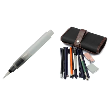 

1 Pcs 12cm Water Brush Pen Ink Water Color Calligraphy (M) & 1 Set Sketch Pencils + Charcoal Pencil Eraser Kit