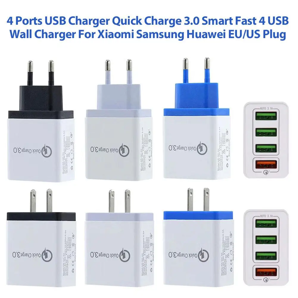 

New Ports USB Charger Quick Charge 3.0 Smart Fast 4 USB Wall Charger For Xiaomi Samsung Huawei Quick Charging Adapter EU US Plug