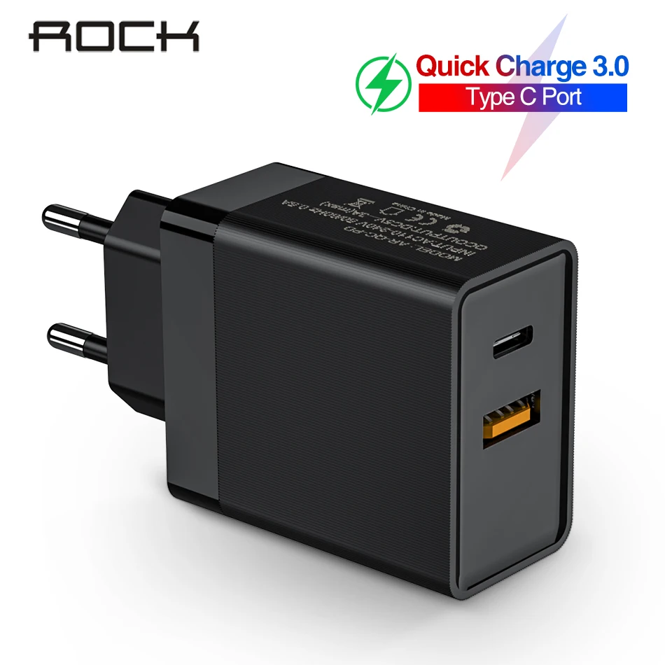 

ROCK Quick Charge 3.0 Type C USB Charger QC3.0 Wall Mobile Phone Charger for iPhone 11 Pro Max Xiaomi Samsung Fast Charging