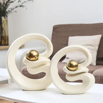

Modern Abstract Twisted Ring Statue Home Crafts Living Room Decoration Objects Office Ceramic Sculpture Accessories Gifts