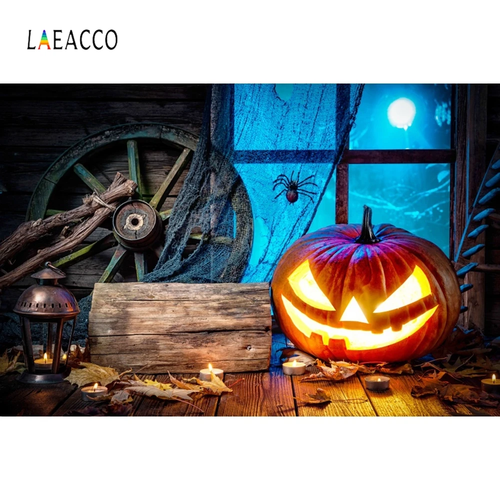 

Laeacco Halloween Pumpkin Lamp Wheel Board Baby Party Photography Backgrounds Customized Photographic Backdrops For Photo Studio