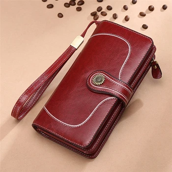 

High Quality Women's Clutch Wallet Cow Leather Women Wallets Female Long Purse Money Bag Phone Purses Card Holder Coin Bags Sac