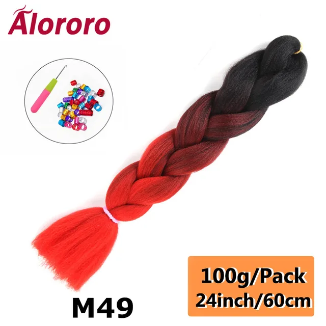 Alororo Synthetic Kanekalon Hair 24 Inch Ombre Extensions Hair for Braids Afro Blue Pink Purple Crochet Braiding Hair Wholesale 24inches-M49