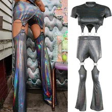 Ночной клуб Женский DJ музыка фестивальный рейв наряд бар ГОГО певица представление одежда лазерный светильник брюки костюм прилива DNV12340