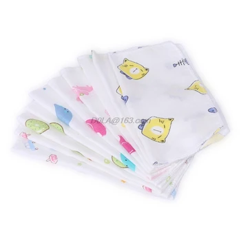 

10Pcs Baby Cartoon Face Handkerchief Double Layer 100% Cotton Gauze Toddler Feeding Square Towels Newborn