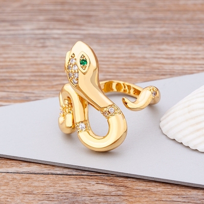 Gold Color Snake Open Ring For Women Adjustable Exquisite Shiny Cubic Zirconia Finger Ring Wedding Party Bar Jewelry Gift