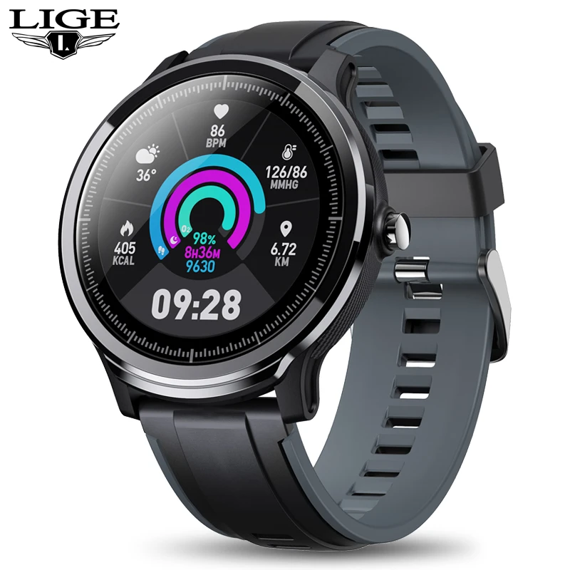 LIGE 2020 Новый 1 3 ''Полный Круглый ЖК smart watch для мужчин IP68 водонепроницаемый