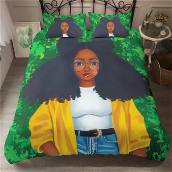 

3D Bedding Set African Girl Microfiber Printed Duvet Cover Baby Single Twin Double Full Queen UK US King Size