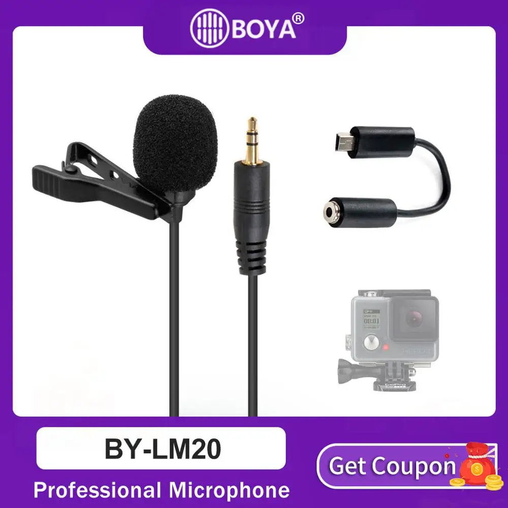 BOYA BY LM20 BY-LM20 Pro 3 5 мм зажим для спортивного внешнего микрофона Mic Mini USB GoPro Hero 4 + 2