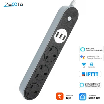 

Smart WiFi Power Strip 3 AC UK Plug Outlets with USB Socket Voice Control Timer Switch Homekit Work Alexa Google Home