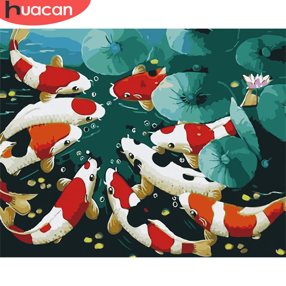 HUACAN Paint By Number Fish Hand Painted Painting Art Drawing On Canvas Gift DIY Pictures Numbers Animal Kits Home Decor | Дом и сад