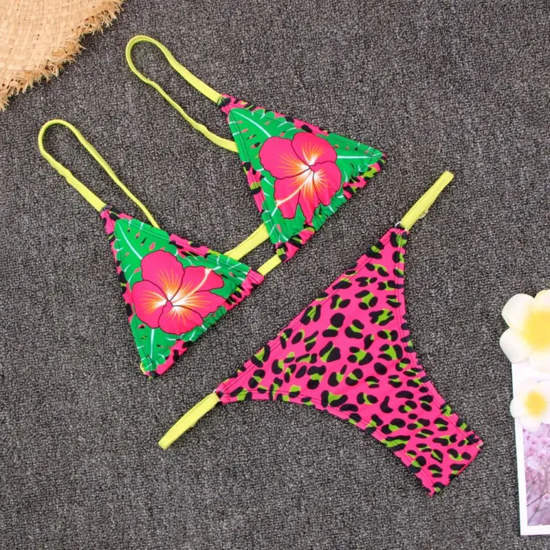 

2020 Bikini Women Swimsuit Print Bandage Swimwear Beach Brazilian Bathing Suit M68D