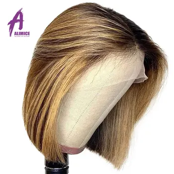 

Alimice Highlight Glueless Bob Wig Peruvian Straight Ombre Blonde Short 13x4 Lace Front Human Hair Wigs For Women 150% Remy Wig
