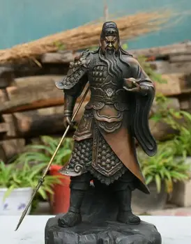 

China Pure Bronze Dragon Guangong Guan Gong Yu Warrior God Yuanbao Knife Statue