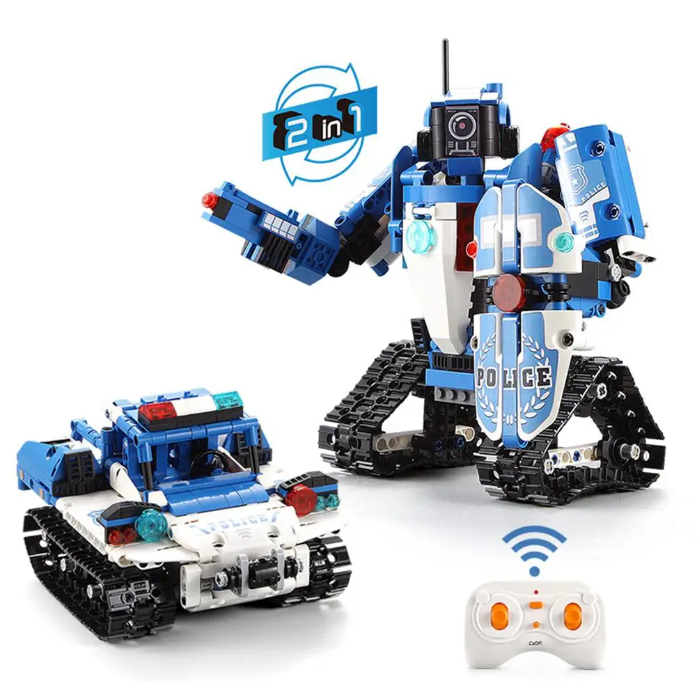 

Police Series Building Blocks Bricks Vehicle 2-IN-1 Transformation RC Robot Car Children Educational Toys