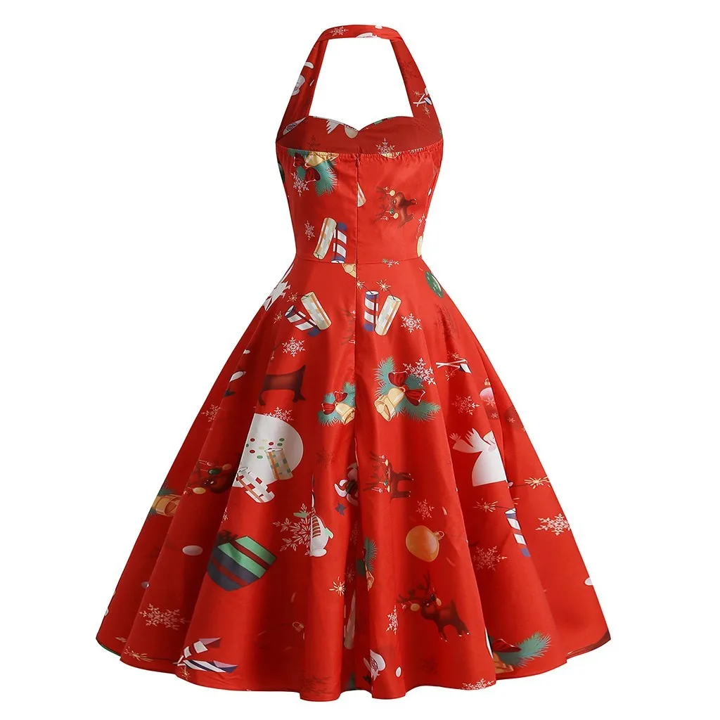 Superb Ladies Dresses Christmas Dress Vintage Clothes Women's Dress Retro Santa Claus Print Dress vestidos de fiesta de noche