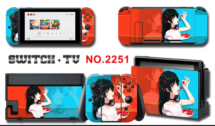 1set New Cute Anime Full Body Sticker for NS Switch Protective Cover Skin Colorful Art for Game Console Joy-Con Controller Decor