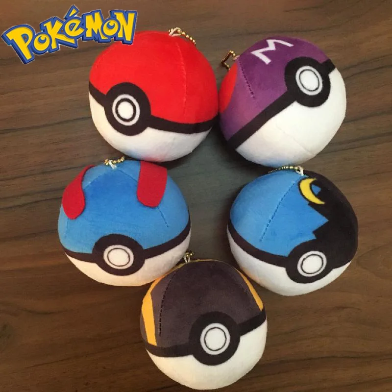 5pcs/set Pokemon Elf Ball Plush Doll Stuffed Animal Red Blue Purple Pokeball Pikachu Kawaii Keychain Pendent Toys For Kids Gift |
