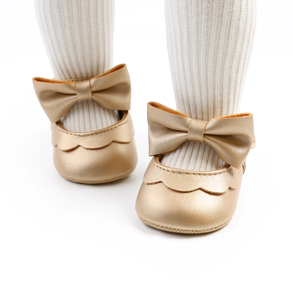 FOCUSNORM 4 Colors Newborn Baby Girls Boys Crib Shoes 0-18M Solid Bowknot Soft Sole Shoes