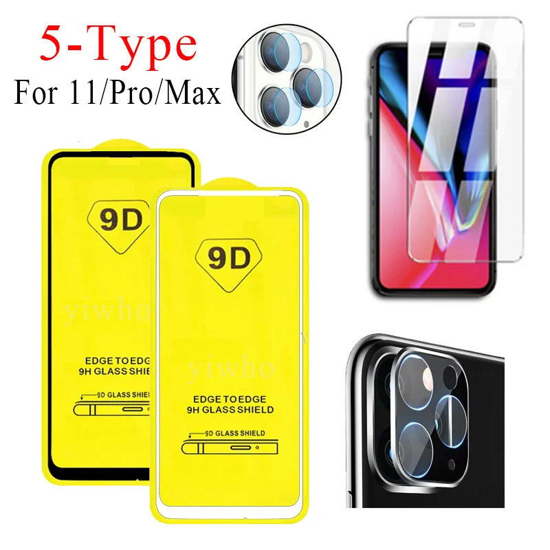 

9D Safety Glass on For Apple IPhone 11 Pro Max Screen Protect Protective Glass Camera Lens Film Tempered Transparent Black White