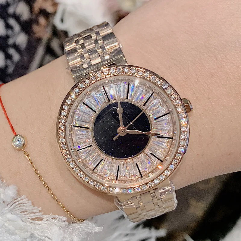 Роскошные женские часы с бриллиантами и серебряными кристаллами, женские часы топ бренда, женские повседневные часы, женские часы с браслетом, relogio feminino - Цвет: rose gold black