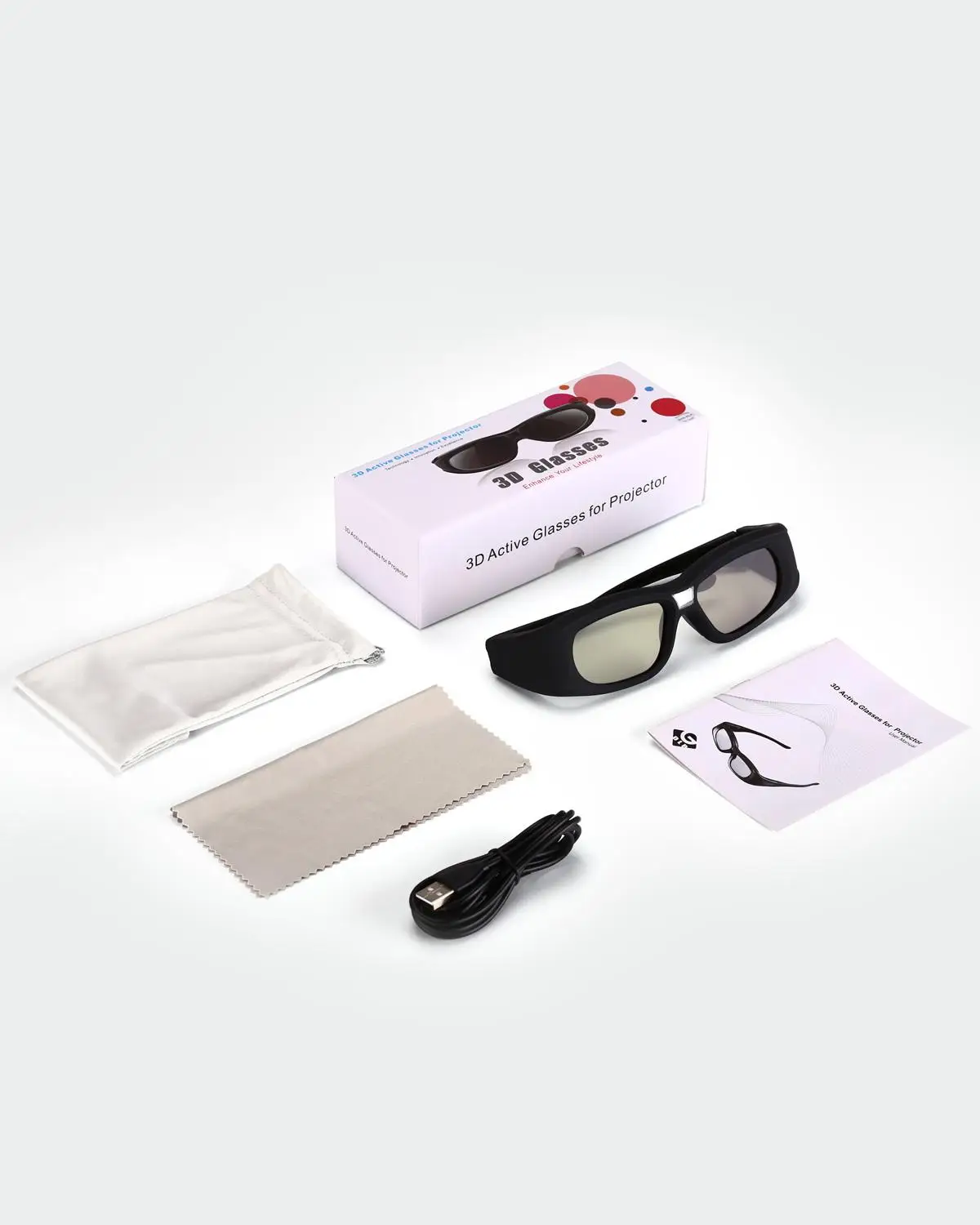 Black 3 Pack of SainSonic Zodiac 904 Series 144Hz Rechargeable 3D DLP-Link Projector Universal Active Shutter Glasses 