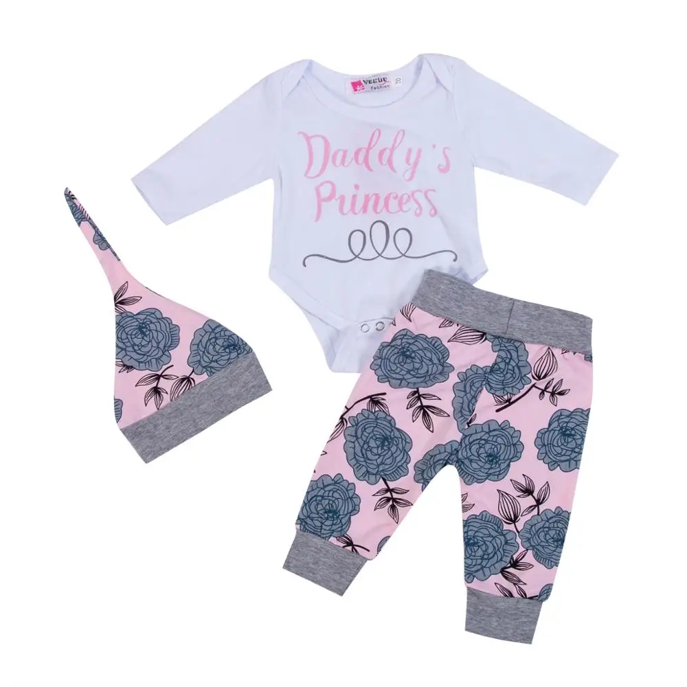

3PCS Newborn Baby Girl Boy Tops Romper +Long Pants Headband Outfits Clothes Set