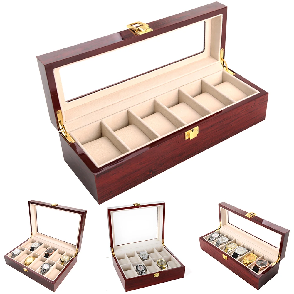 Watch Box Gifts Vintage Jewelry Storage Wooden Glass Box Solid Non-Slip Display Stand Organizer With Lock Home Counters Case