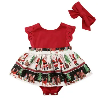 

Fashion Christmas Cute Newborn Baby Girls Red Jumpsuit Cartoon Santa Lace Party One Piece Romper Dress Xmas