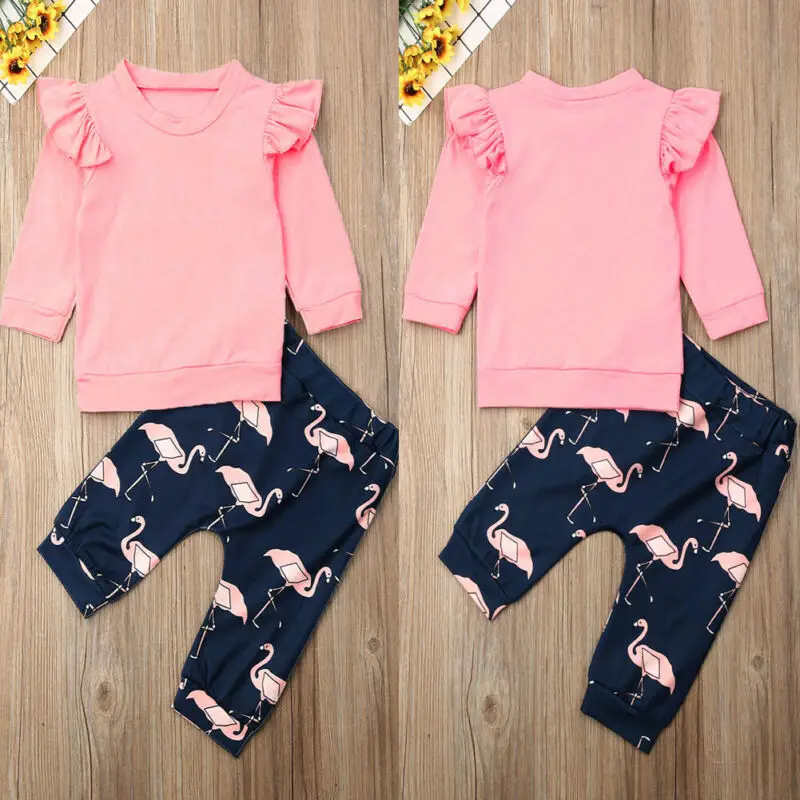 Emmababy для новорожденных, для маленьких девочек для младенцев, 2 шт. одежда с принтом "фламинго" детский топ и штаны, комплект одежды
