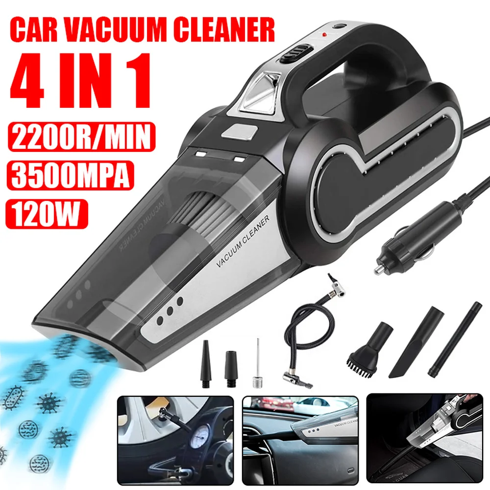 

120W 4 in1 Multi Function Portable Car Vacuum Cleaner Mini Handheld Air Compressor Wet/Dry Auto Vacuum Cleaner For Home Vehicles