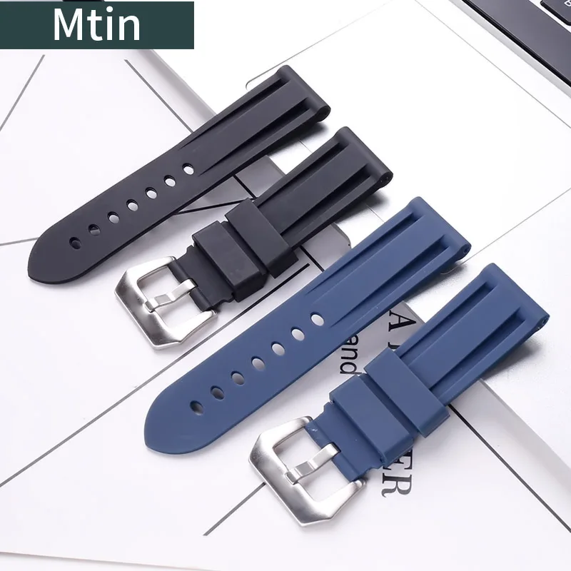 24mm rubber strap men's pin buckle watch accessories For Panerai watch strap outdoor sports wristband ladies bracelet tool