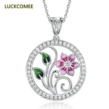 

Silver 925 Real Handmade Enamel Women's Pendant Necklace Fashion Flower Shape Clavicle Chain Jewelry Anniversary Gift