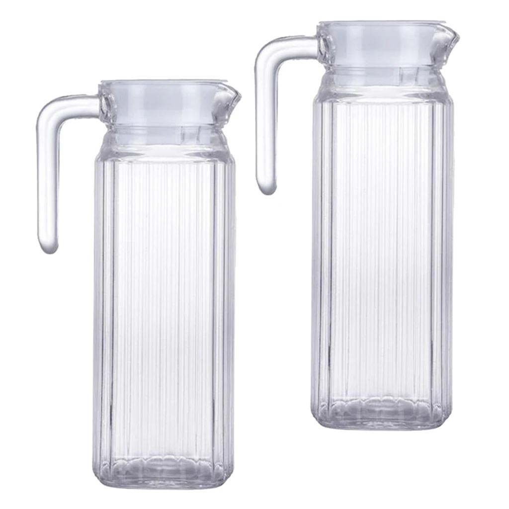 2-Pack 37-Ounces Glass Pitcher with Lid, Handmade Water Jug for Hot/Cold Water, Ice Lemon Tea and Juice Beverage